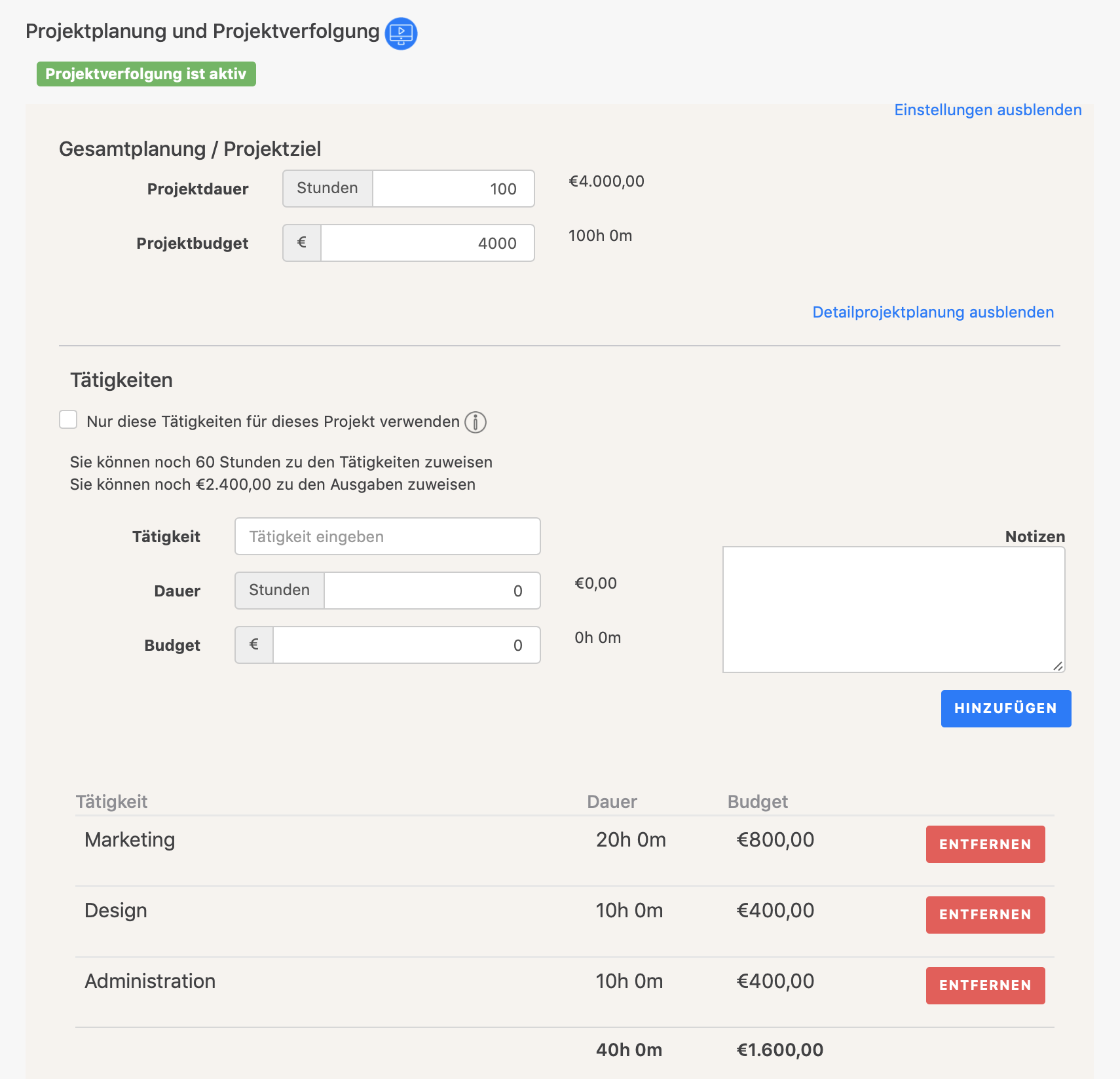 Projektplanung - Detailprojektplanung Tätigkeiten