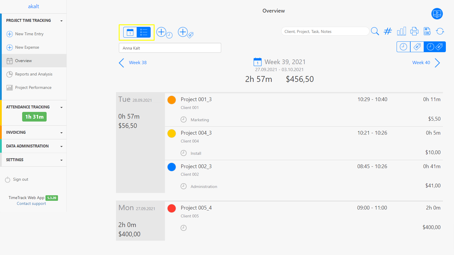 Overview Calendar and list overview
