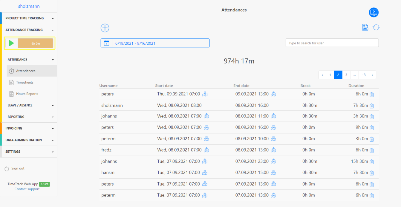 Time Clock - Clock in and out