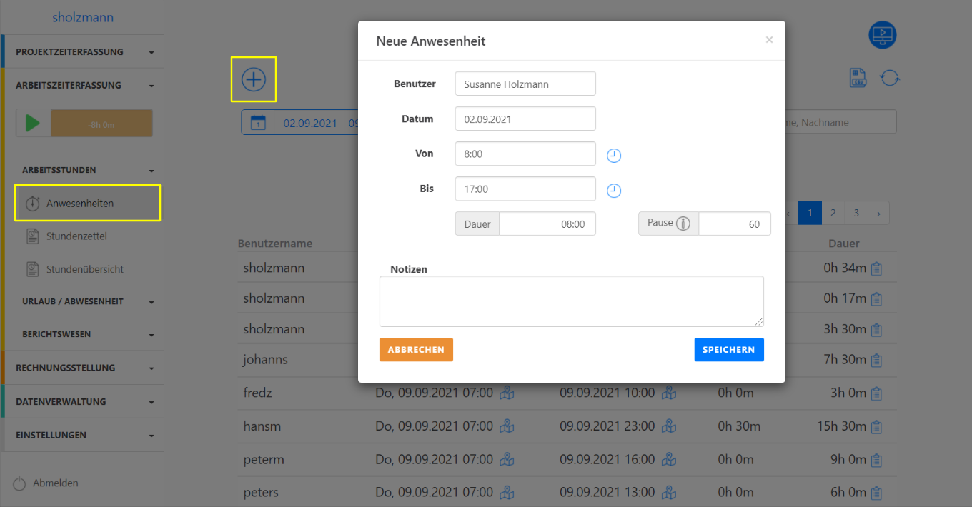 Nachträgliche Anwesenheiten