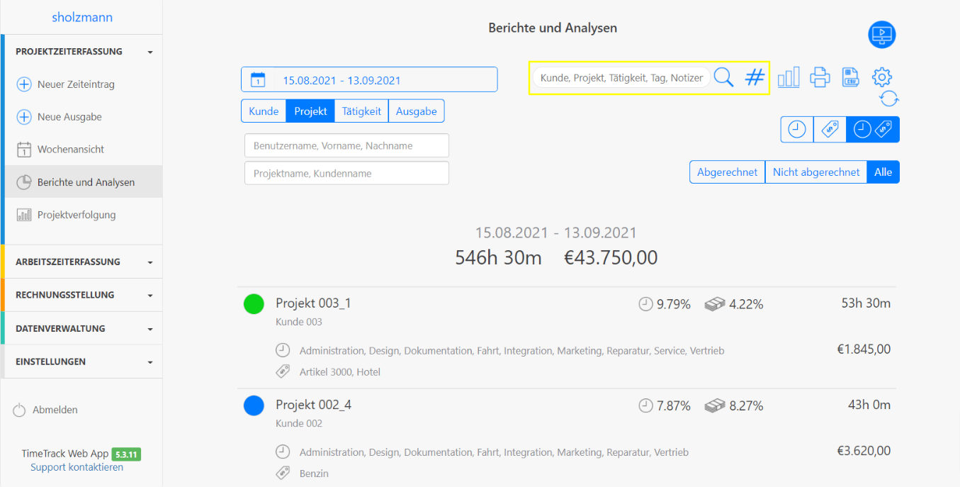 Nachträgliche Zeiteinträge Filter