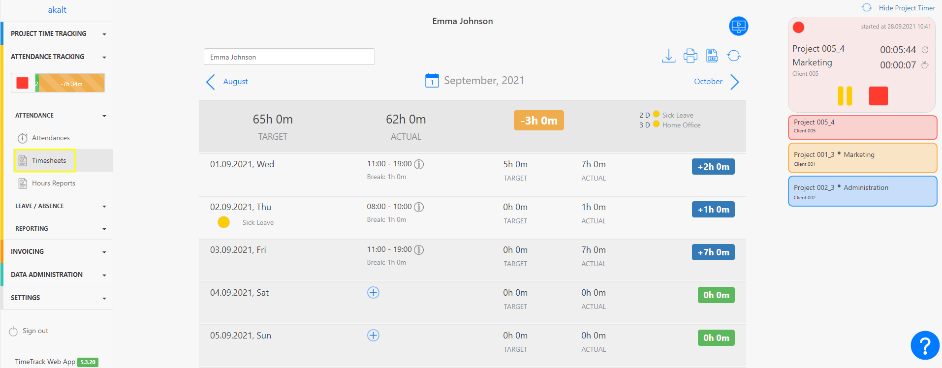 Project Timer Timesheet from Project Time