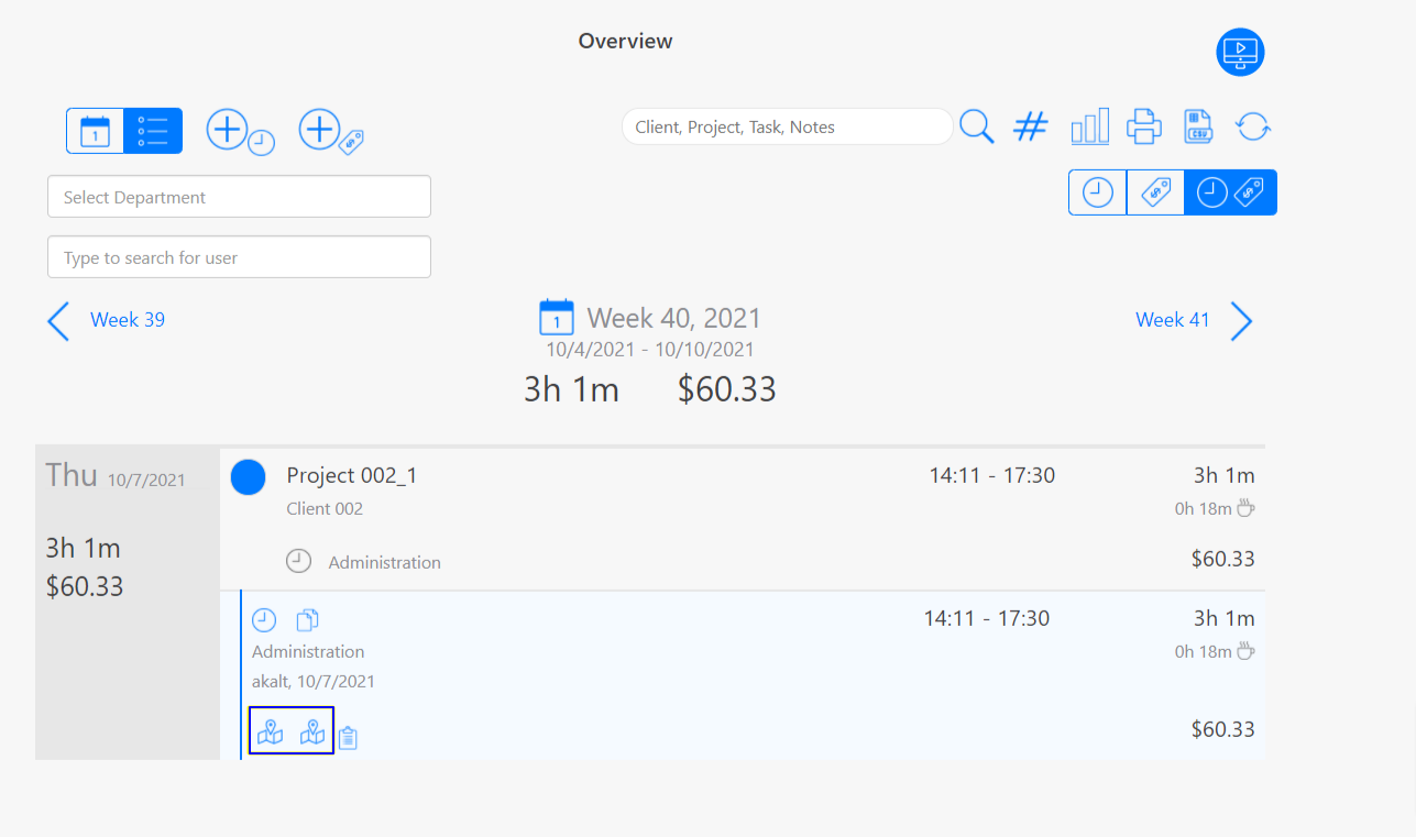 Mobile Project Hours GPS location