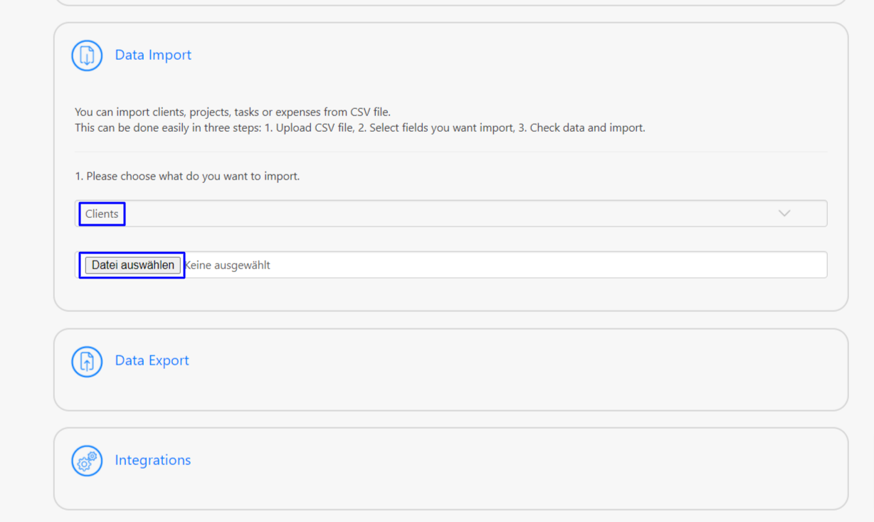 Data Import/Export - Enter Data for Import