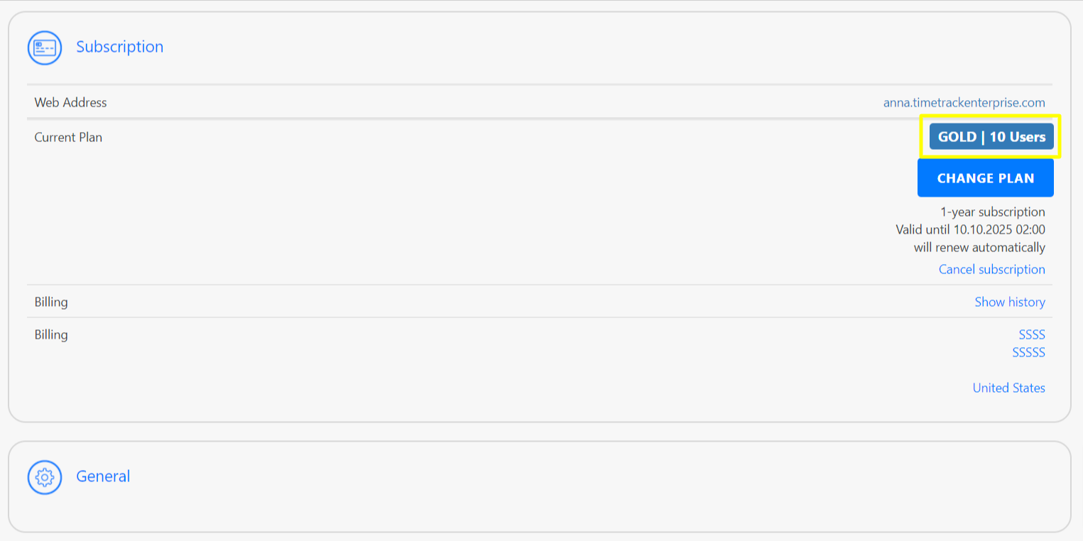 Subscription Settings - View Current Plan