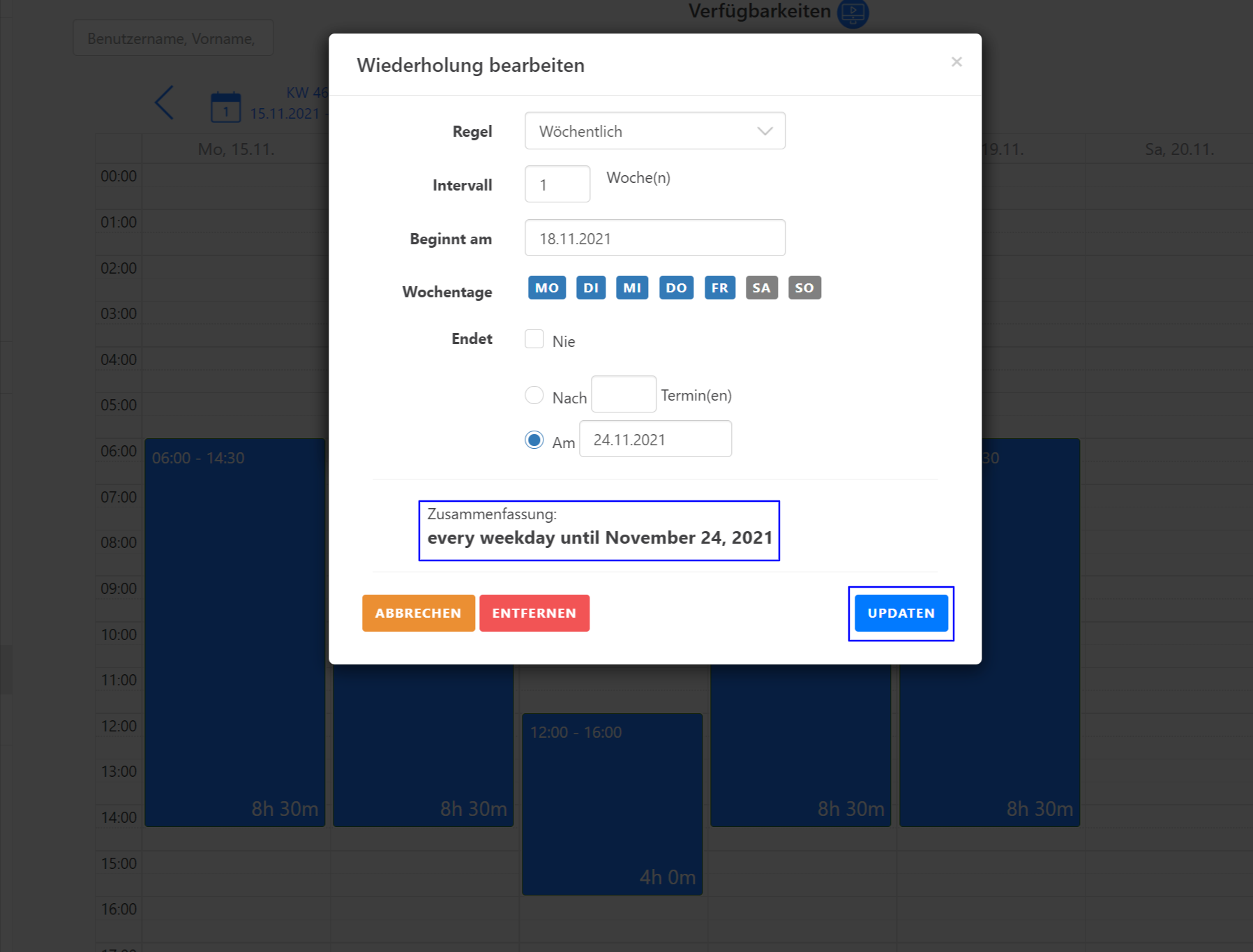 Verfügbarkeiten - Wiederholungen