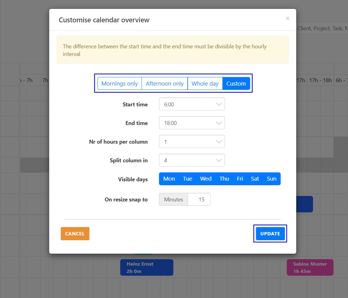 Appointment Planning - Calendar View Settings