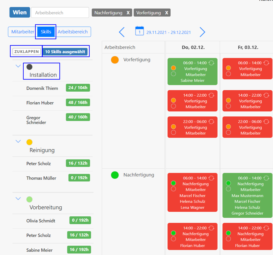 Kalender - Schichten einrichten