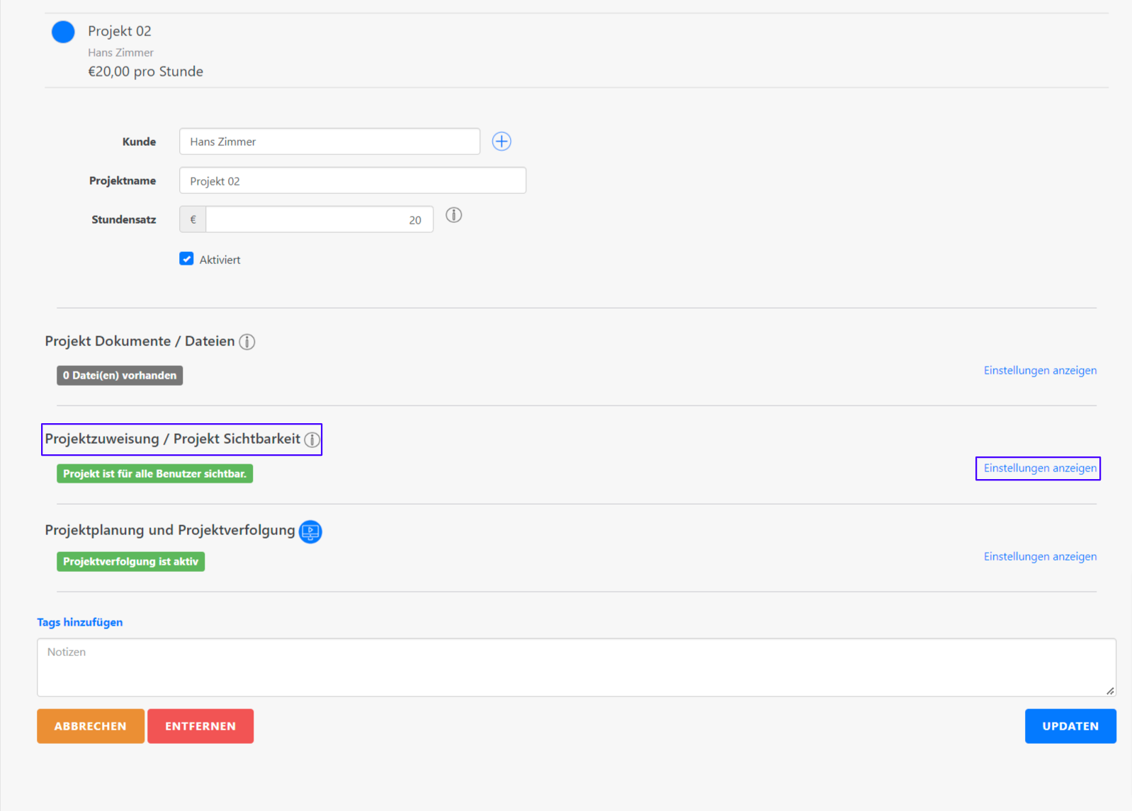 projekteinstellungen-sichtbarkeit