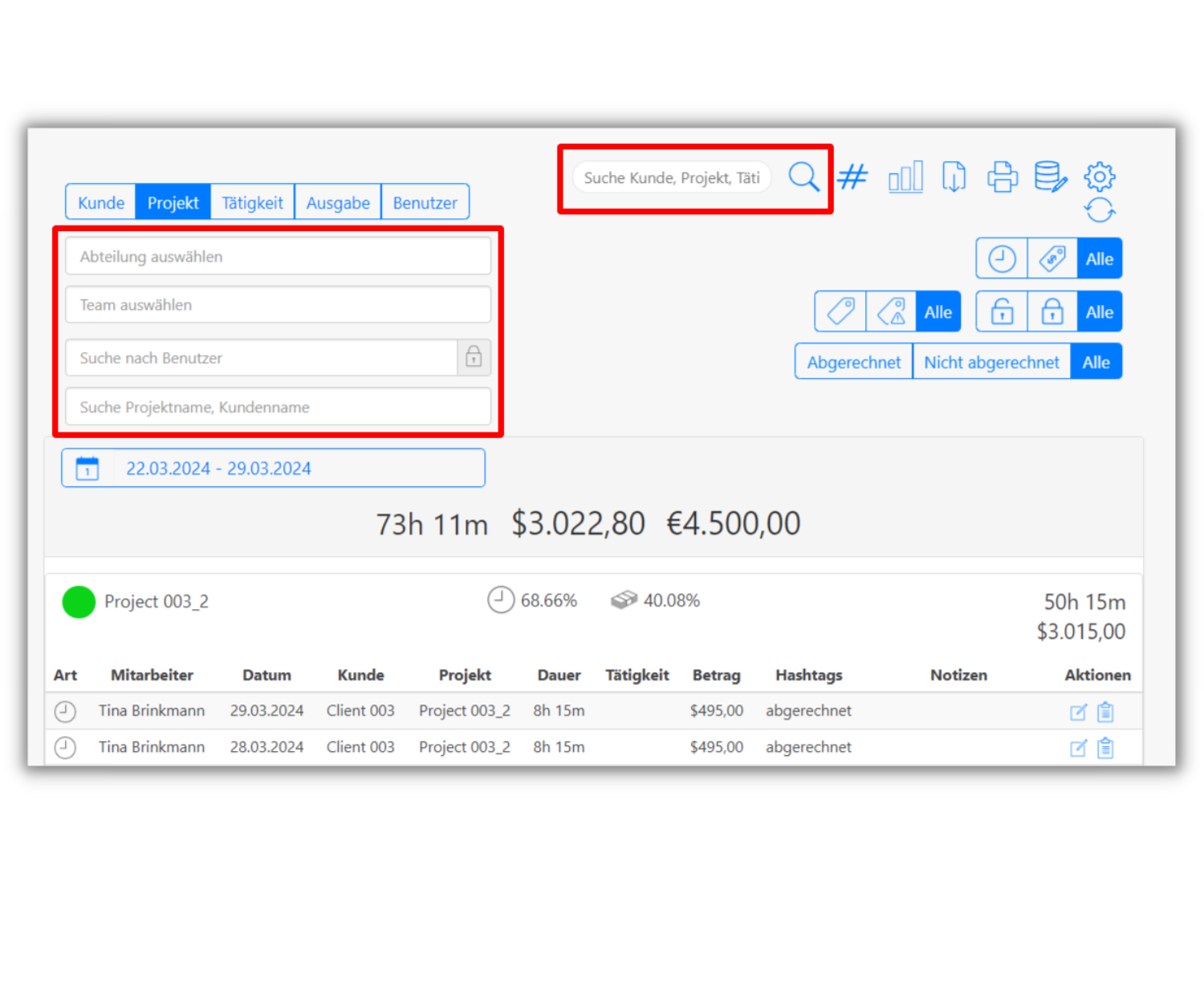 berichte und analyse suche nach filtern