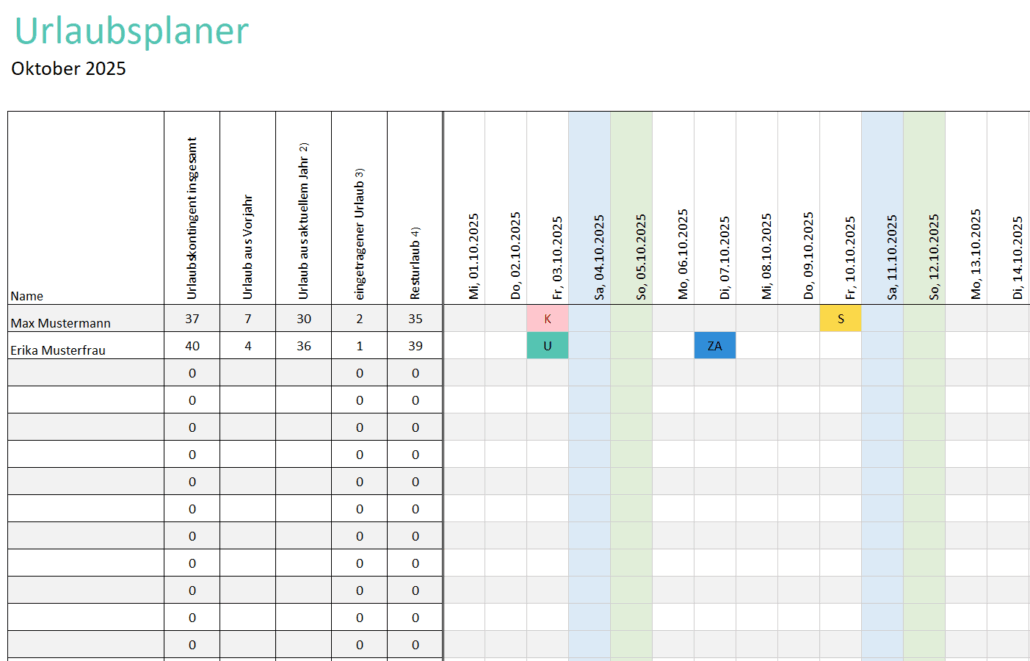 Urlaubsplaner Vorlage
