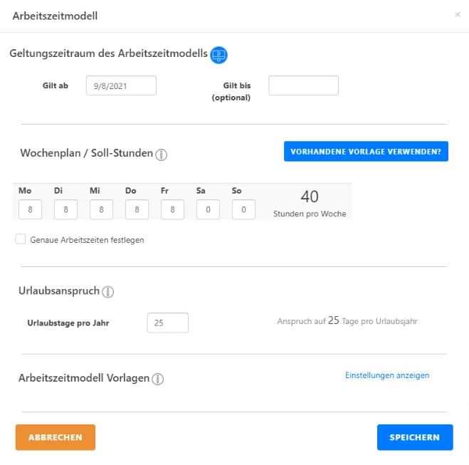 Arbeitszeitmodell hinzufügen 7 Schritte