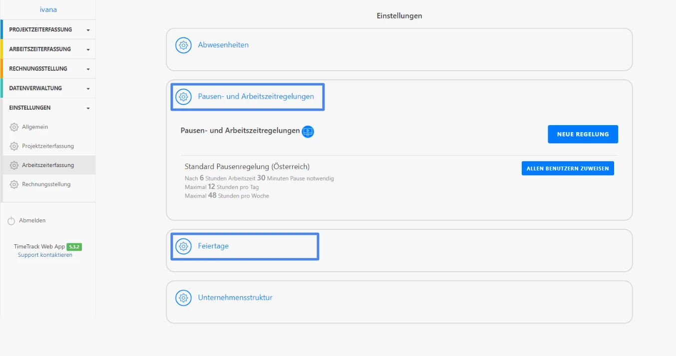 TimeTrack-Pausenregelung-Feiertagsplan