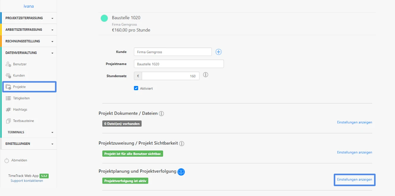 TimeTrack-Projektplanung-Projektverfolgung