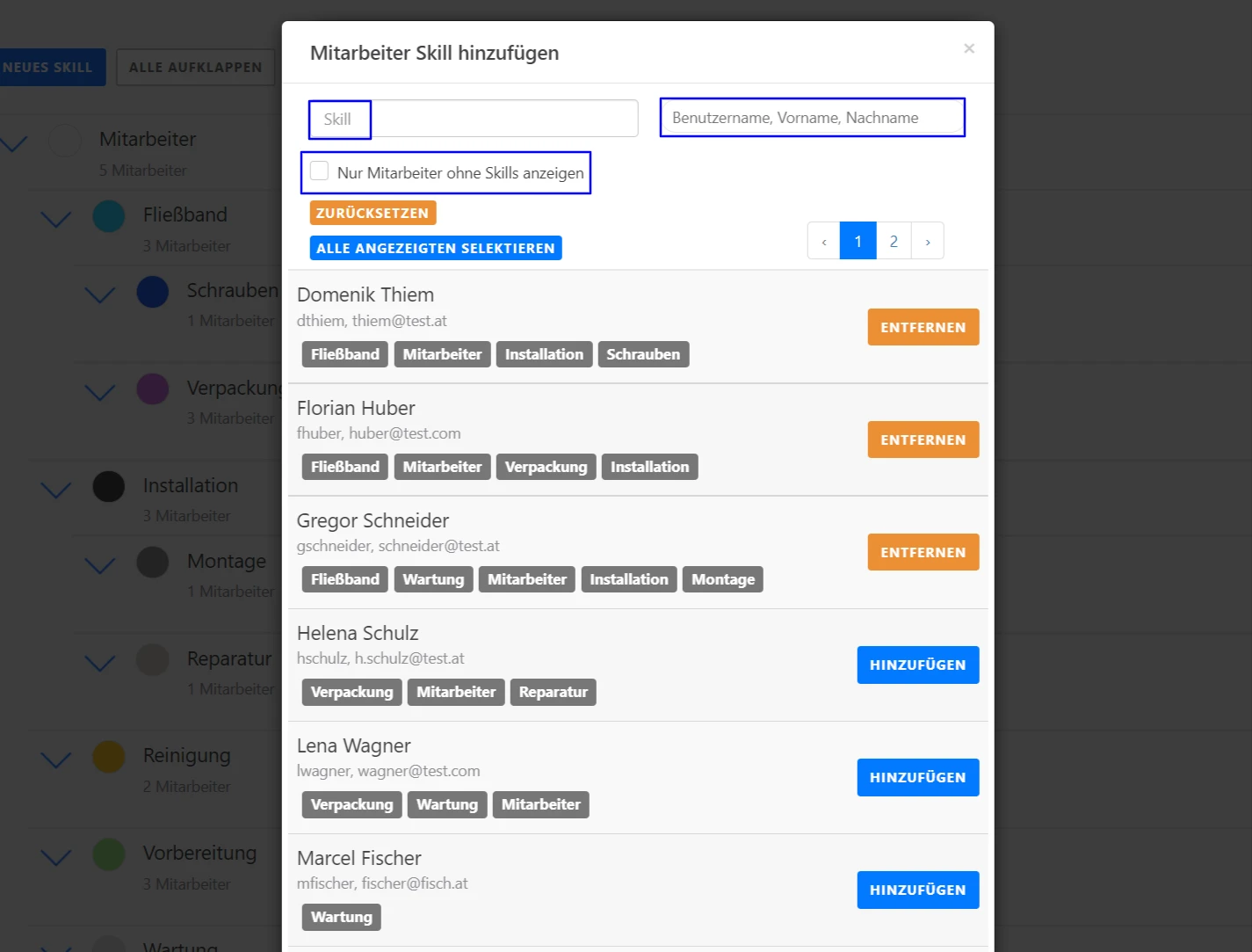 Skills - Mitarbeiter den Skills zuweisen