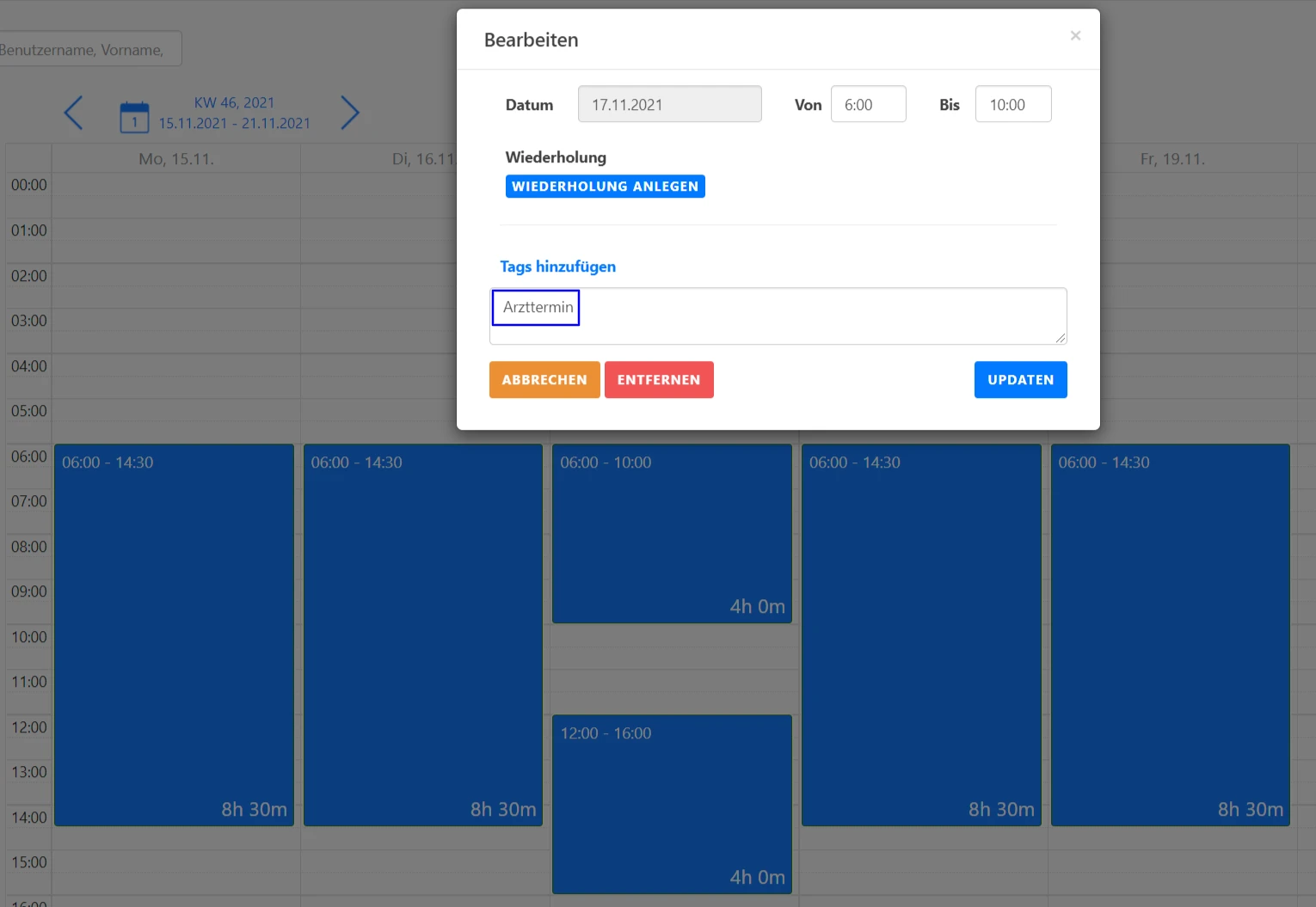 Verfügbarkeiten - Verfügbarkeit verkürzen und verlängern