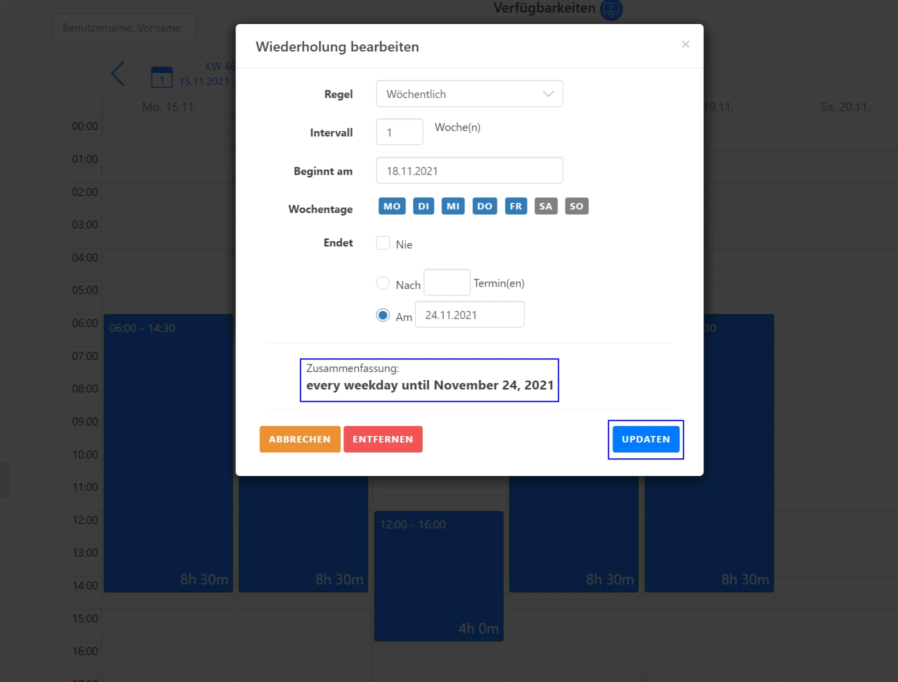 Verfügbarkeiten - Wiederholungen