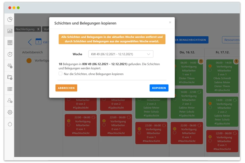Schichtplan - Flexibles Kopieren und Exportieren