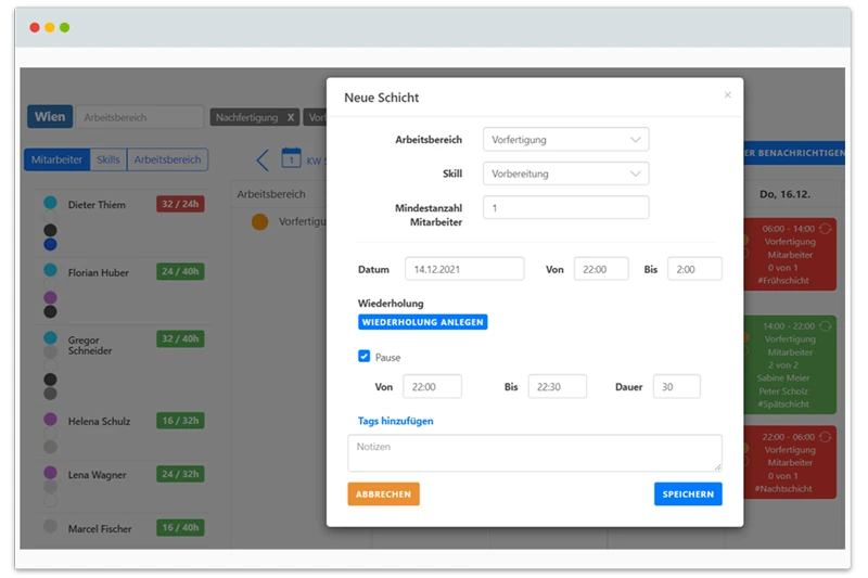 Schichtplan - Schichten einfach anlegen