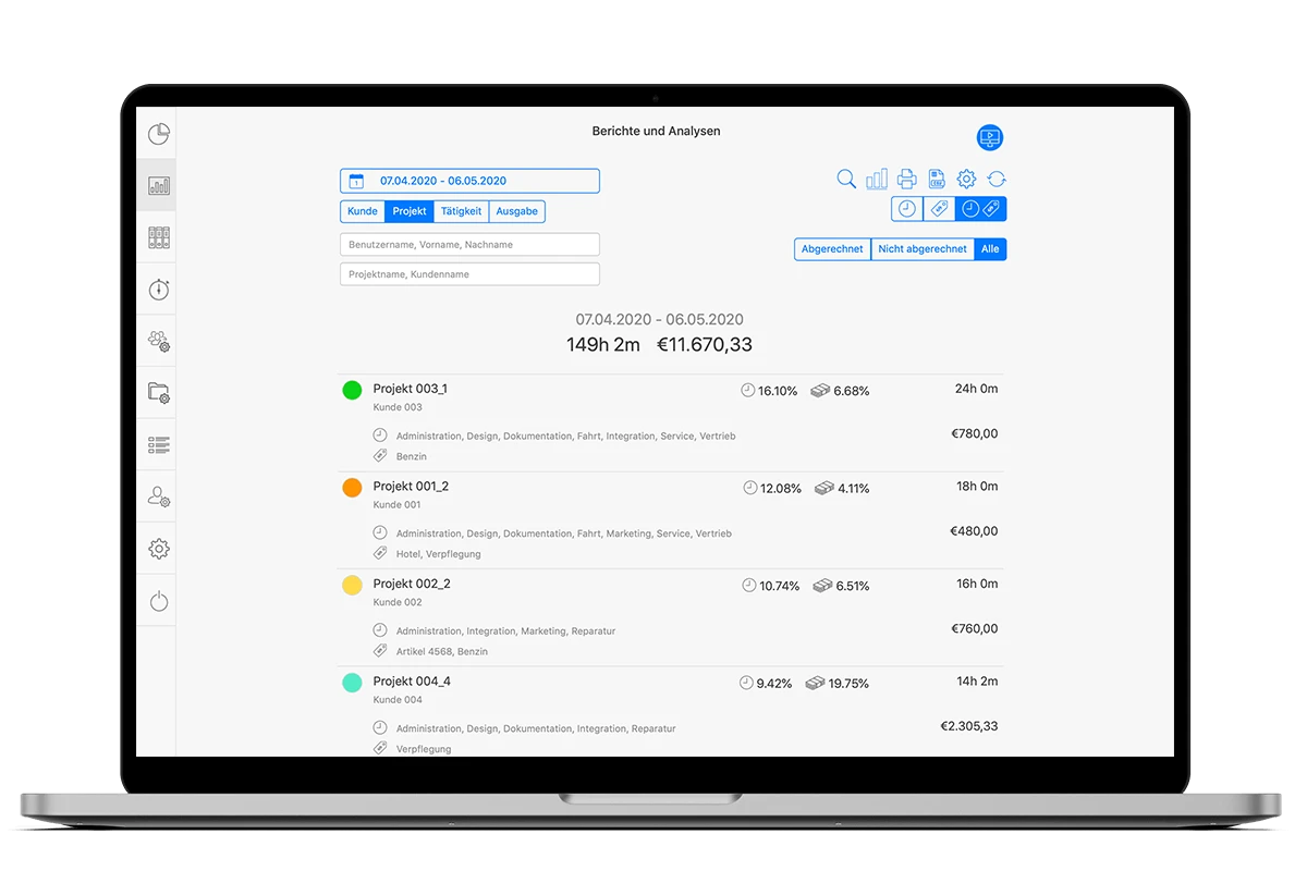 Projektzeiterfassung-Projektberichte