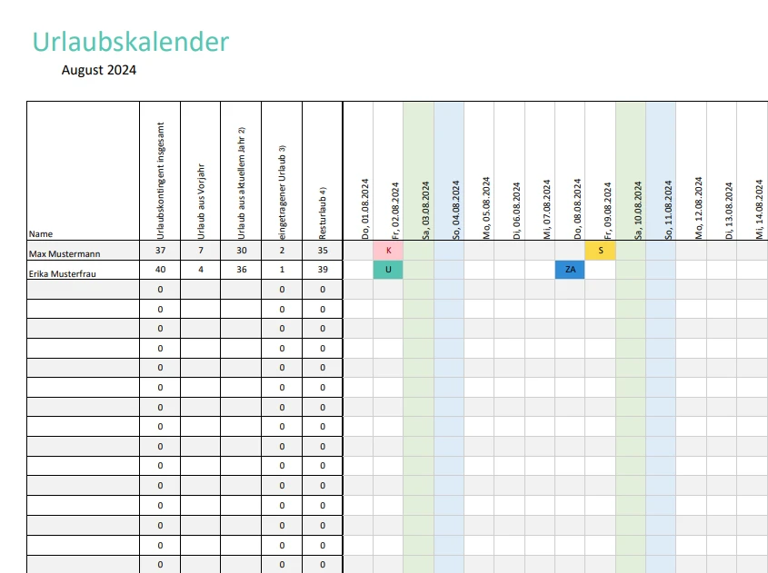 Urlaubskalender-Vorlage