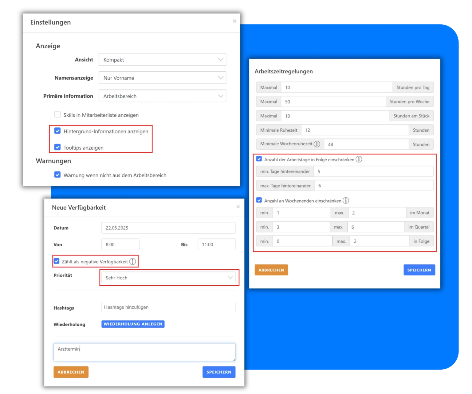 Dienstplan -Komplaktansicht