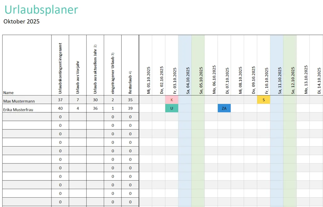 Urlaubsplaner Vorlage